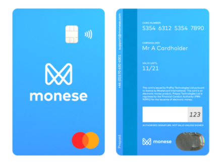 Monese kártya contactless Mastercard debitkártya