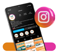 Smartphone with the Instagram app open on the UTUA profile.